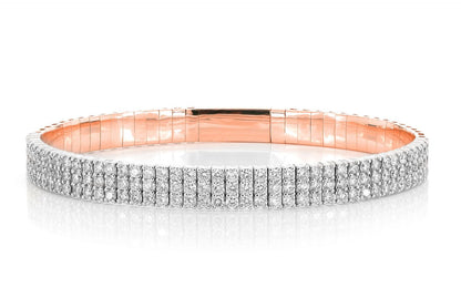 THREE ROW DIAMOND FLEX BANGLE BRACELET 3.85CTW 14K SOLID GOLD