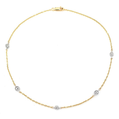 BEAD BEZEL DIAMOND STATION BRACELET 14K SOLID GOLD 0.10CTW