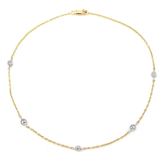 BEAD BEZEL DIAMOND STATION BRACELET 14K SOLID GOLD 0.10CTW