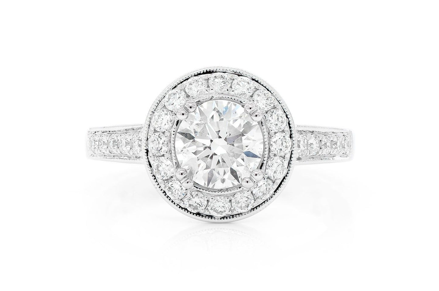 1.00CT ROUND SOLITAIRE - MILGRAIN HALO RING - ENGAGEMENT RING