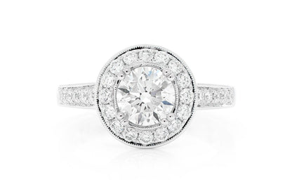 1.00CT ROUND SOLITAIRE - MILGRAIN HALO RING - ENGAGEMENT RING