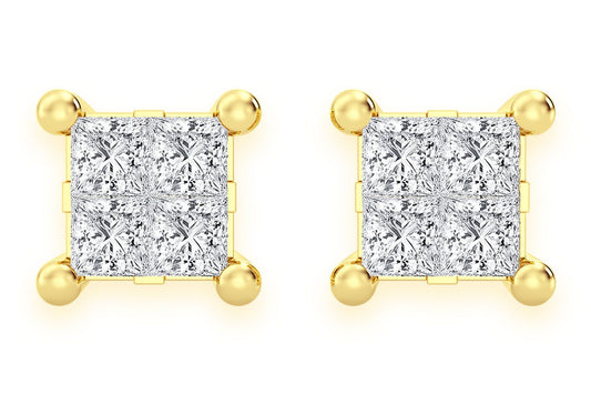 0.75CTW QUAD STUD DIAMOND EARRINGS 14K SOLID GOLD