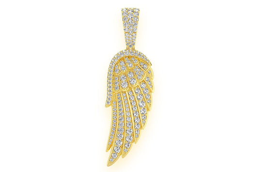 ANGEL WING FEATHER DIAMOND PENDANT 14K SOLID GOLD 2.65CTW