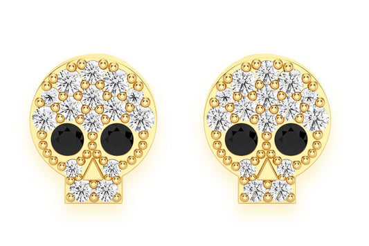 SKULL STUD DIAMOND EARRINGS 14K SOLID GOLD 0.25CTW