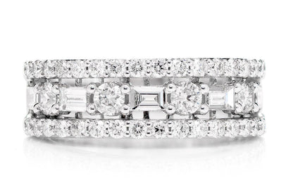 ROUND AND BAGUETTE BRIDGE DIAMOND BAND RING 14K SOLID GOLD 1.65CTW
