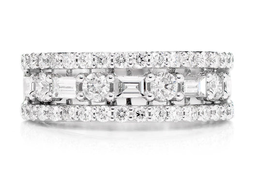 ROUND AND BAGUETTE BRIDGE DIAMOND BAND RING 14K SOLID GOLD 1.65CTW