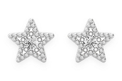STAR DIAMOND EARRINGS 14K SOLID GOLD 0.05CTW