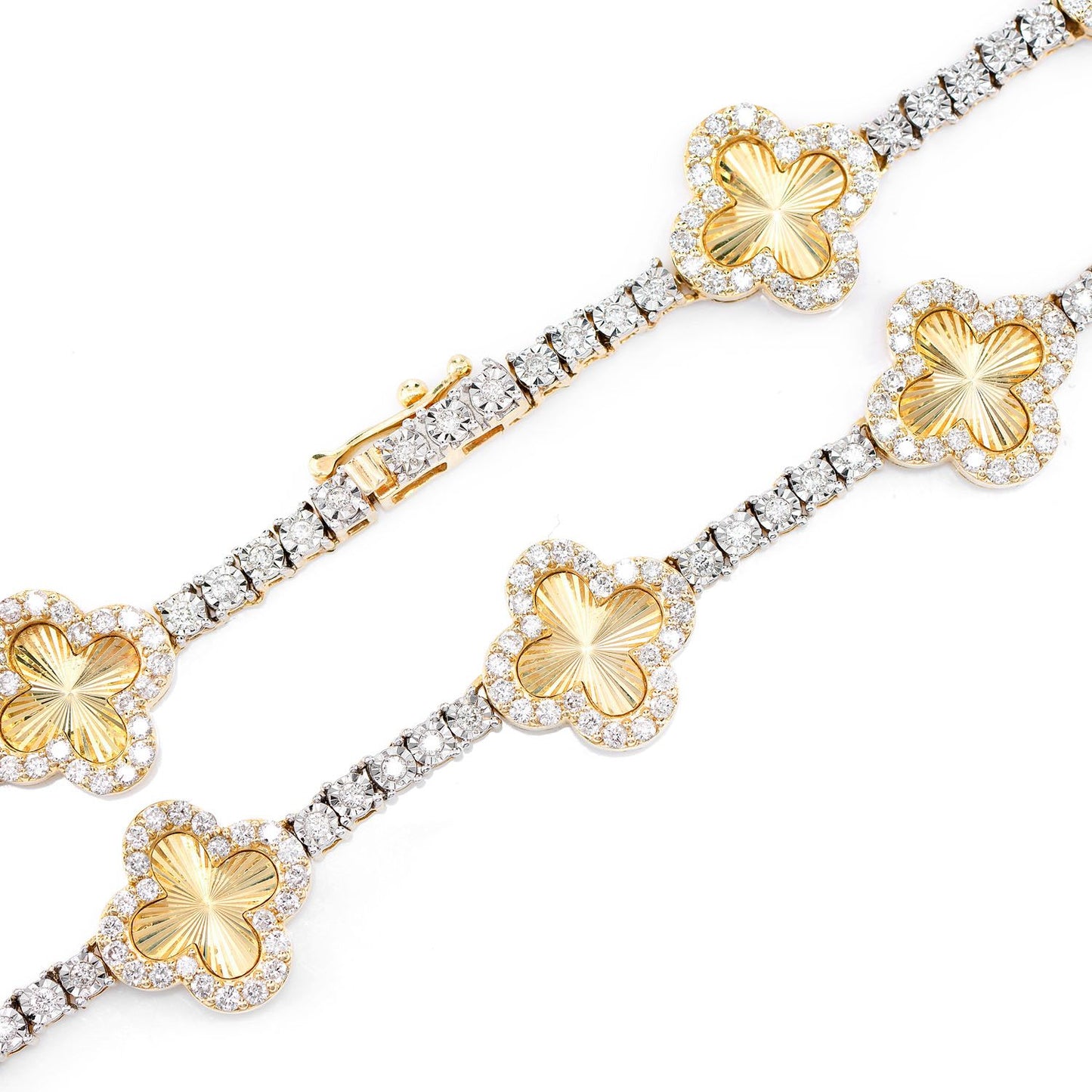 MIRACELE CLOVER LINK DIAMOND TENNIS NECKLACE SOLID GOLD 5.50CTW