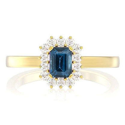 0.30CT SAPPHIRE EMERALD SHAPE & DIAMOND HALO ENGAGEMENT RING 14K SOLID GOLD 0.40CTW