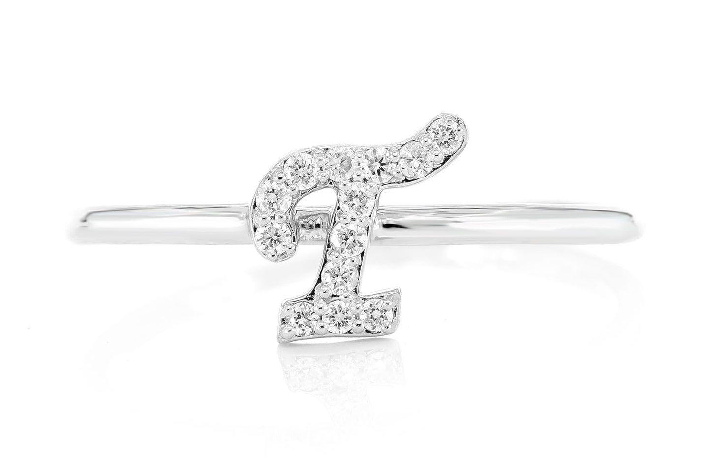 CURSIVE LETTER T DIAMOND RING 14K SOLID GOLD 0.05CTW