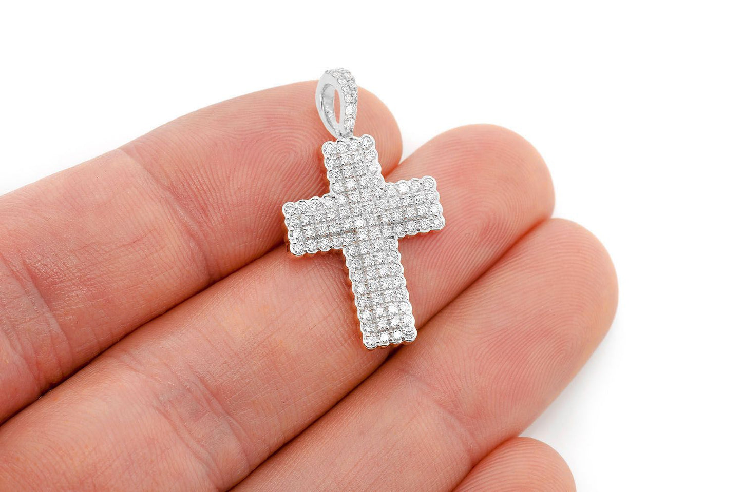 HALF BEZEL CROSS DIAMOND PENDANT 14K SOLID GOLD 0.75CTW