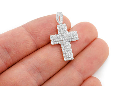 HALF BEZEL CROSS DIAMOND PENDANT 14K SOLID GOLD 0.75CTW