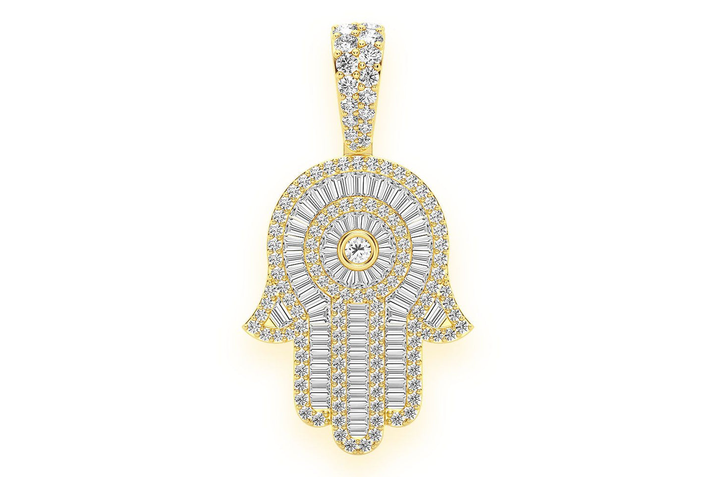 PANDANTIV CU DIAMANT HAMSA, AUR MASIV DE 14K, 2.10CTW