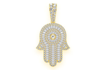 PANDANTIV CU DIAMANT HAMSA, AUR MASIV DE 14K, 2.10CTW