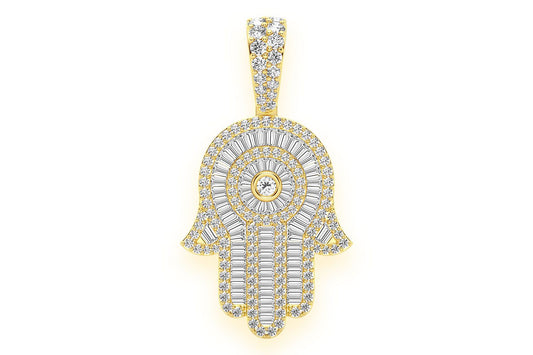 HAMSA DIAMOND PENDANT 14K SOLID GOLD 2.10CTW