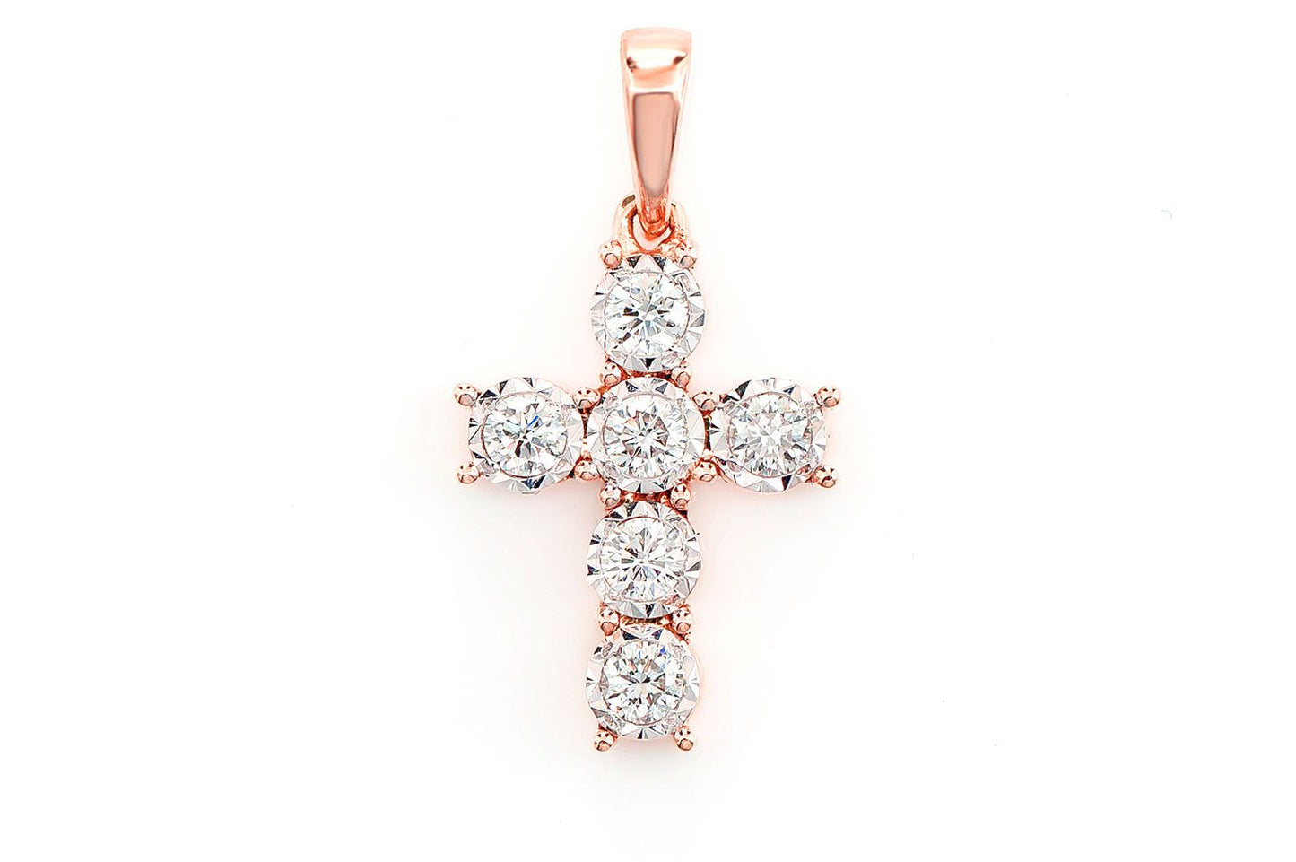 SET ȘASE PIETRE MINUNE CU CRUCE CU DIAMANTE, AUR MASIV DE 14K, 0.20CTW