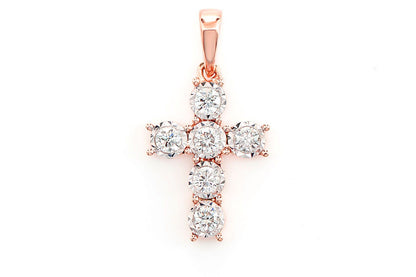 SET ȘASE PIETRE MINUNE CU CRUCE CU DIAMANTE, AUR MASIV DE 14K, 0.20CTW