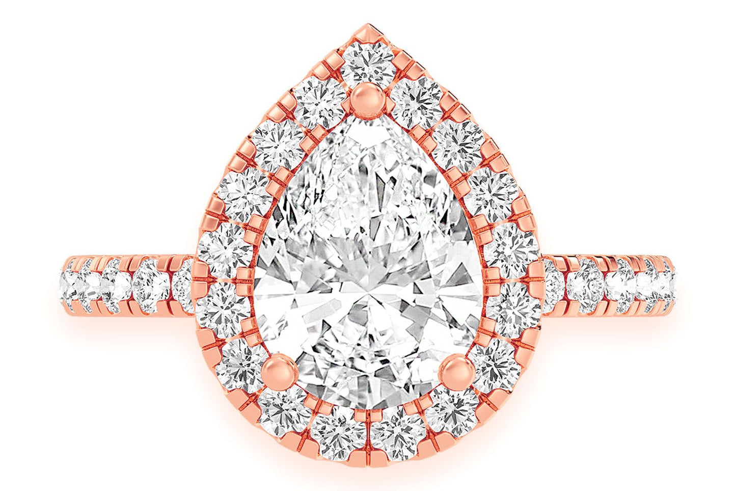 THAV - 1.50CT PEAR SOLITAIRE - SCALLOP HALO ONE ROW - DIAMOND ENGAGEMENT RING