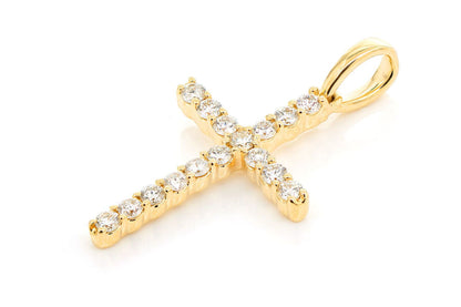 ONE ROW DIAMOND CROSS PENDANT 14K SOLID GOLD 0.25CTW