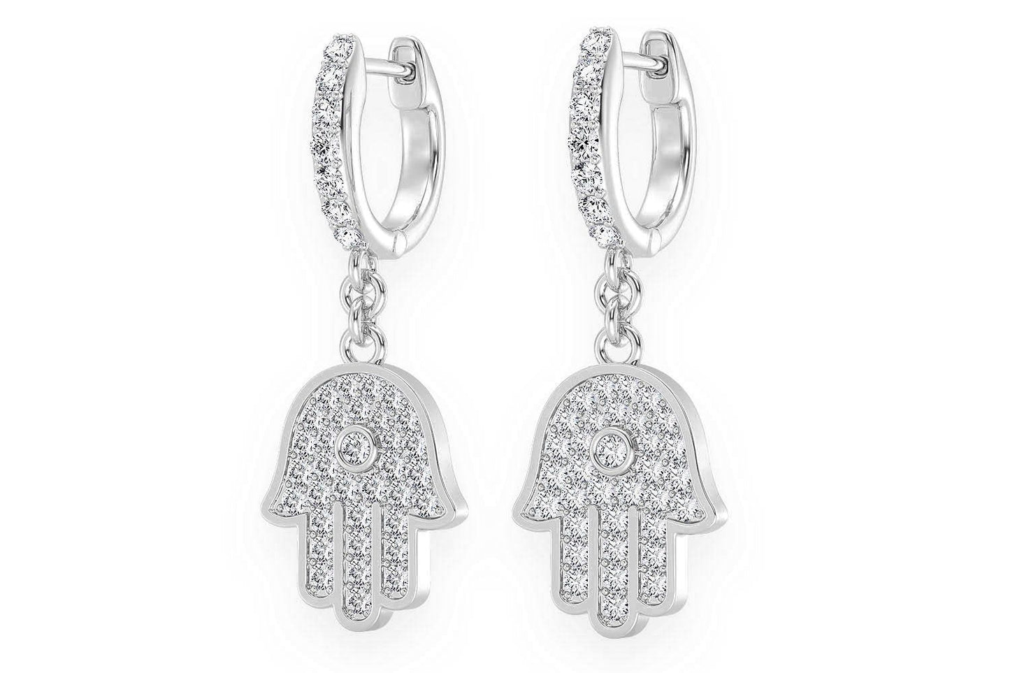 HAMSA DANGLING DIAMOND EARRINGS 14K SOLID GOLD 0.50CTW
