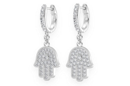 HAMSA DANGLING DIAMOND EARRINGS 14K SOLID GOLD 0.50CTW