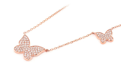 DOUBLE BUTTERFLY DIAMOND NECKLACE ATTACHED 14K SOLID GOLD 0.37CTW