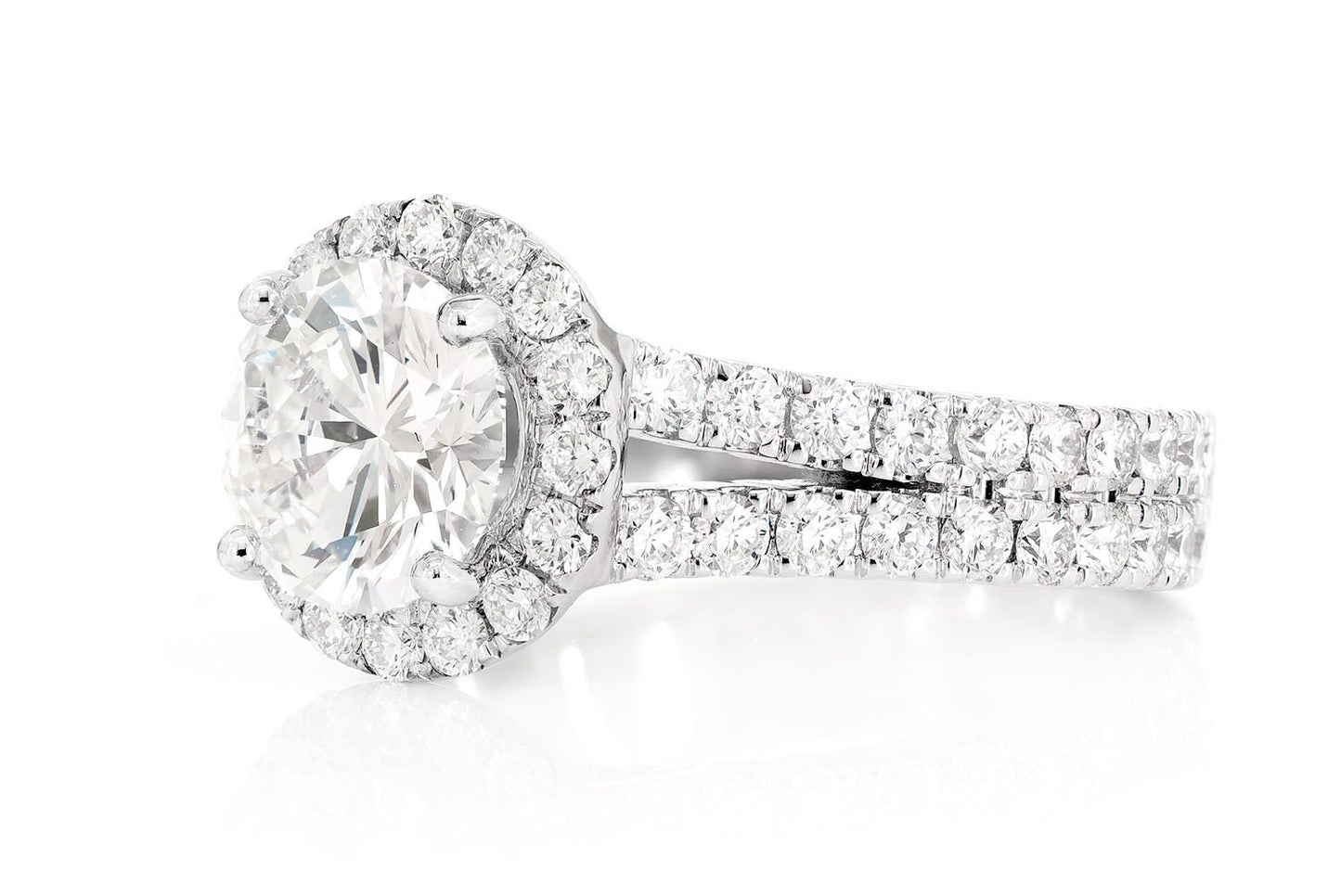 SPHINX - ROUND HALO SPLIT SHANK DIAMOND RING 14K SOLID GOLD 3.29CTW