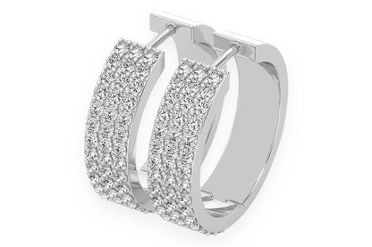 THREE ROW HOOP DIAMOND EARRINGS 14K SOLID GOLD 1.75CTW