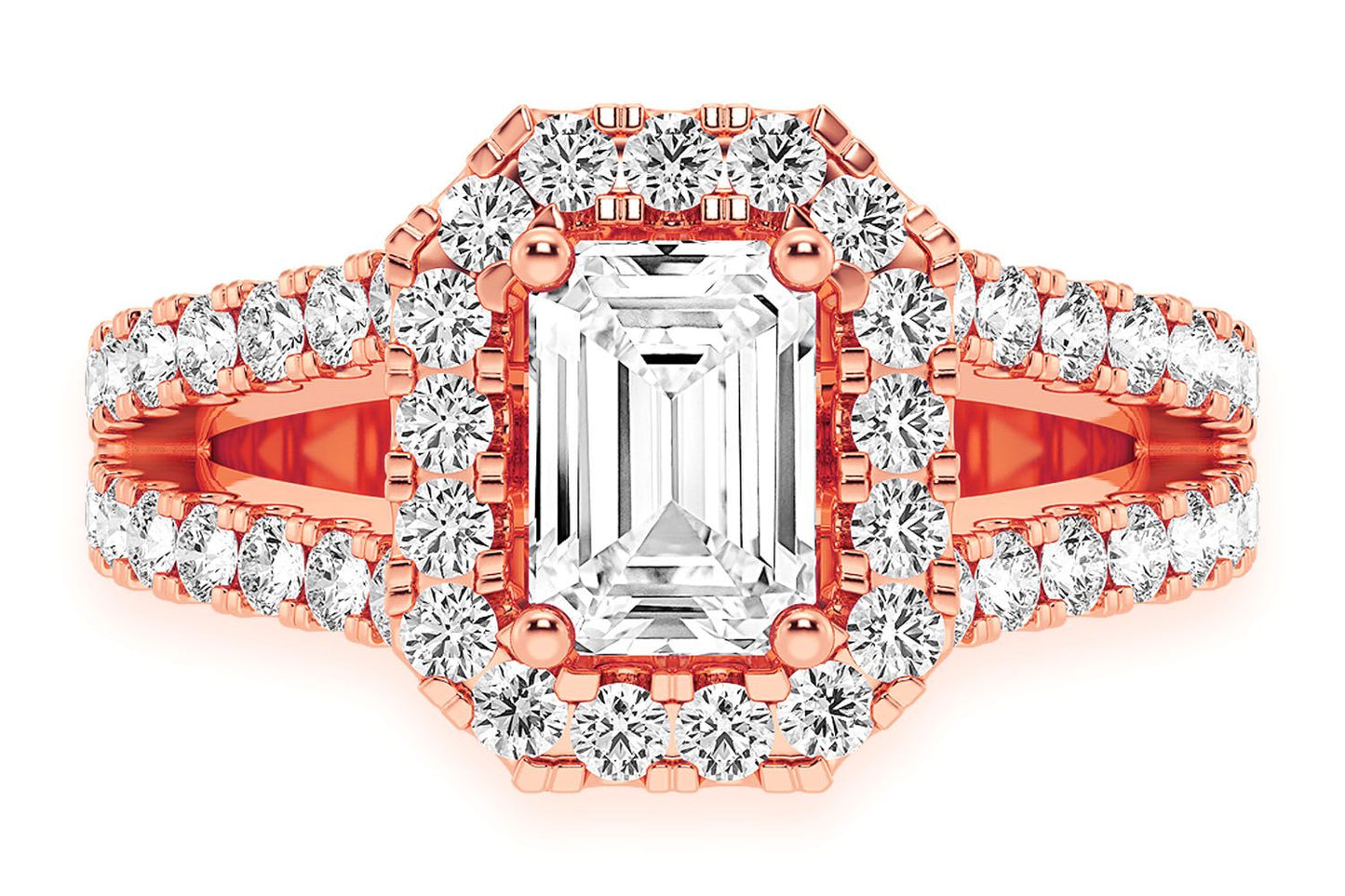 SPHINX - 0.75CT EMERALD CUT SOLITAIRE - HALO SPLIT SHANK - DIAMOND ENGAGEMENT RING