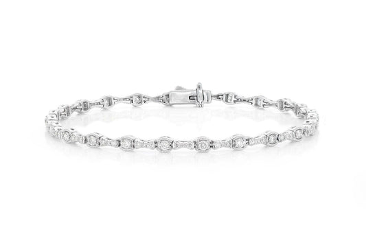 OVAL MILGRAIN LINK DIAMOND BRACELET 14K SOLID GOLD 1.50CTW