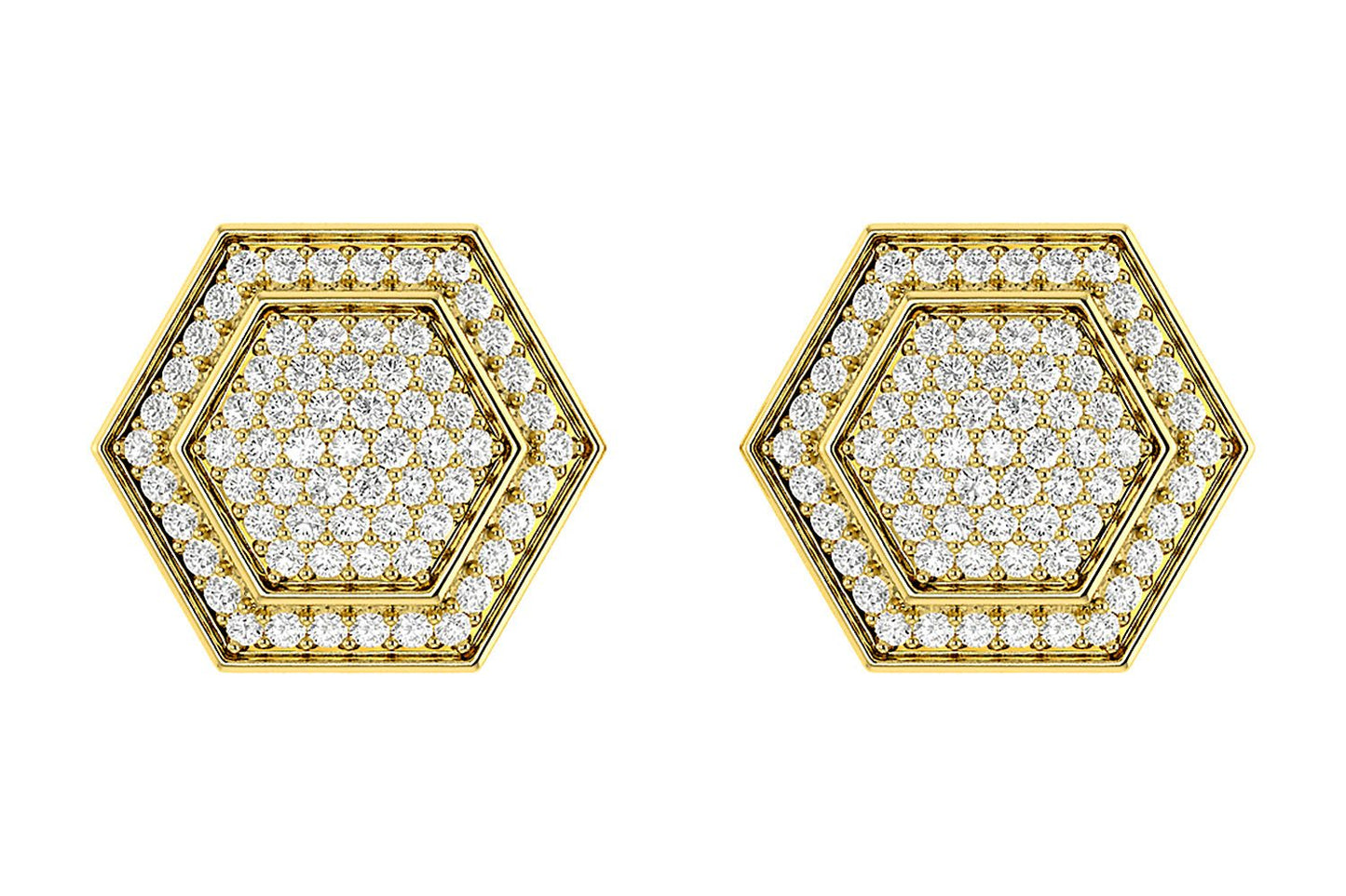 HEXAGON HALO DIAMOND STUD EARRINGS 14K SOLID GOLD 0.20CTW