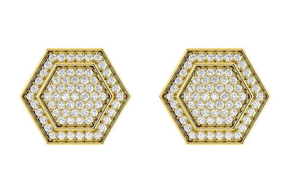HEXAGON HALO DIAMOND STUD EARRINGS 14K SOLID GOLD 0.20CTW