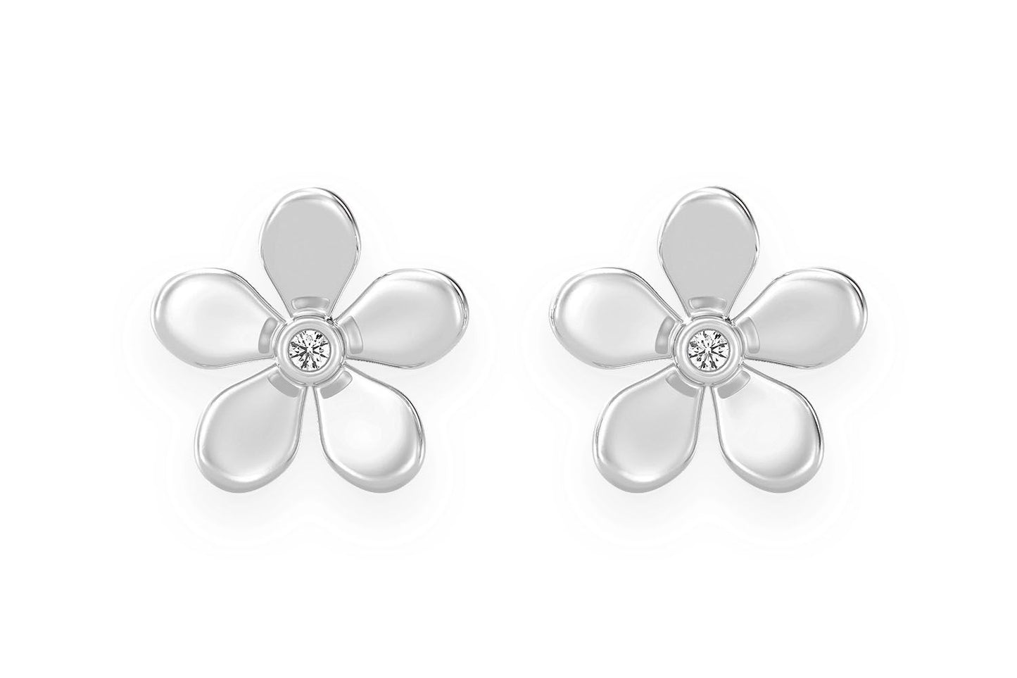 FLOWER PETAL DIAMOND EARRINGS 14K SOLID GOLD 0.02CTW