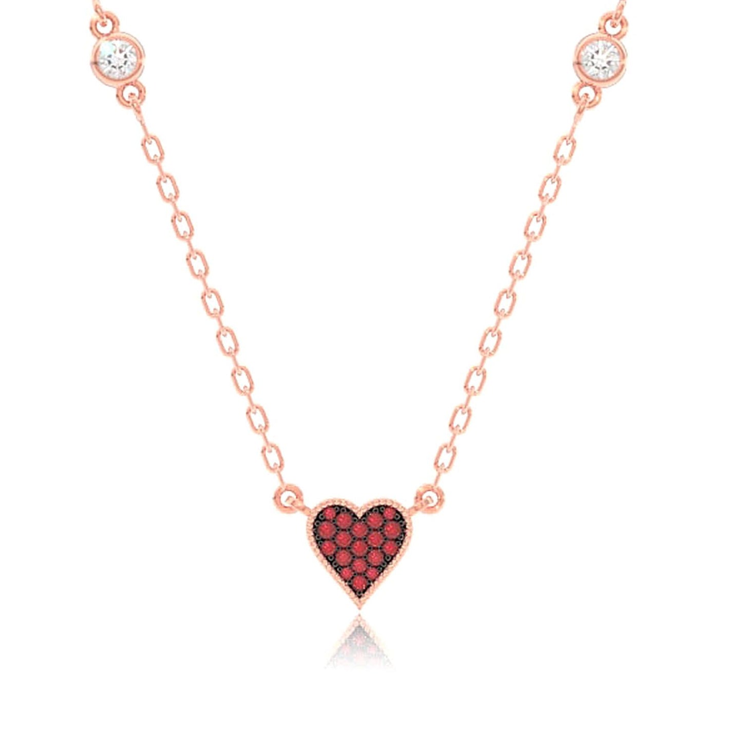 HEART PLAYING CARD SYMBOL PENDANT ATTACHED DIAMOND NECKLACE 14K SOLID GOLD 0.30CTW