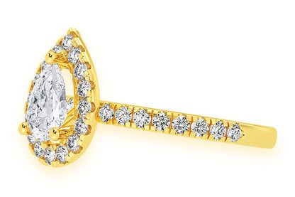 THAV - 0.75CT SOLITAIRE PEAR SHAPE HALO - DIAMOND ENGAGEMENT RING