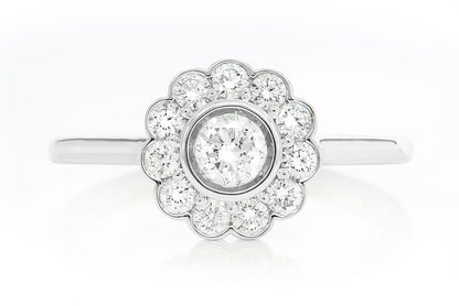 FLOWER BEZEL HALO DIAMOND RING 14K SOLID GOLD 0.65CTW