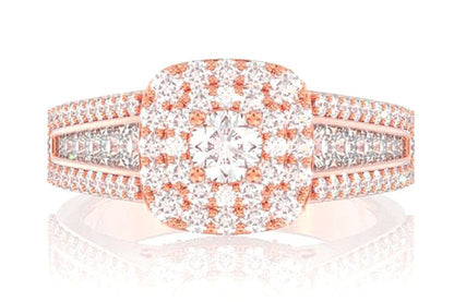 INEL DE LOGODNĂ CU DIAMANTE, CU HALO DUBLU ȘI TRIPLU BEZEL, AUR MASIV DE 14K - 1.50CTW