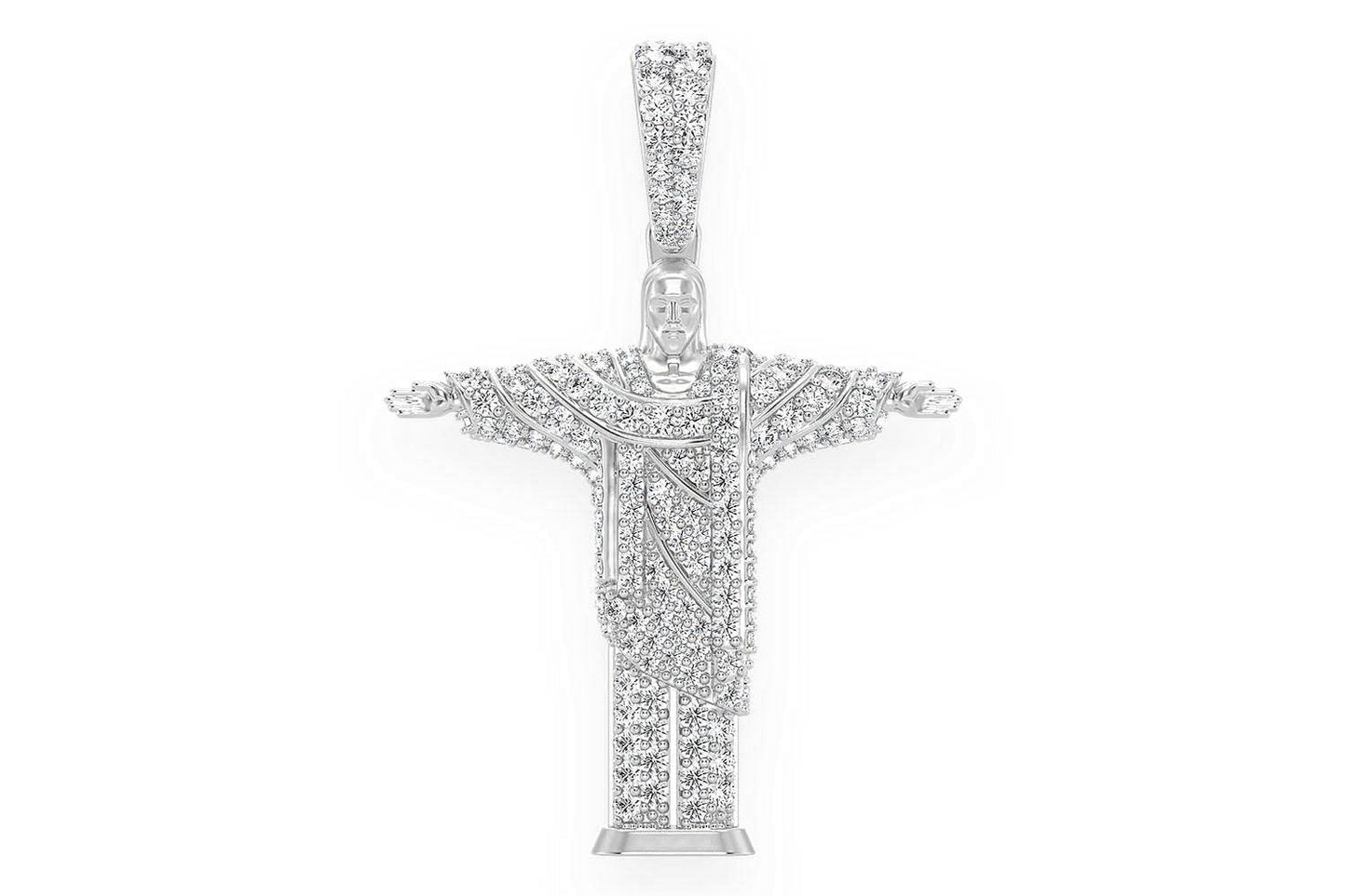 BRAZIL JESUS CHRIST THE REDEEMER DIAMOND PENDANT 14K SOLID GOLD 1.10CTW
