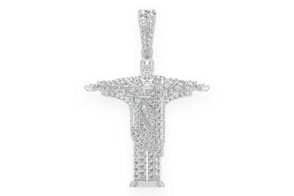 BRAZIL JESUS CHRIST THE REDEEMER DIAMOND PENDANT 14K SOLID GOLD 1.10CTW