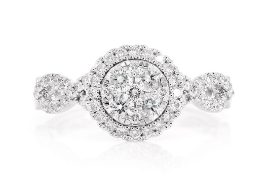 ROUND MOSAIC HALO TWISTED DIAMOND RING 14K SOLID GOLD 0.80CTW
