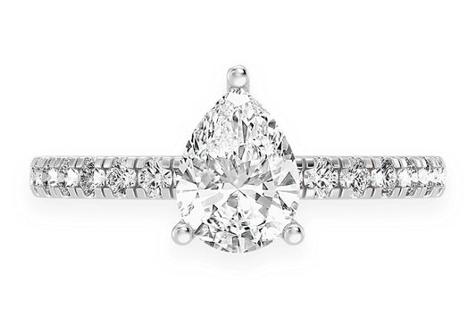 THINN - 1.00CT PEAR SOLITAIRE - ONE ROW UNDER HALO - DIAMOND ENGAGEMENT RING