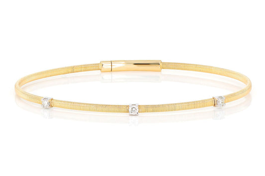TEXTURED THREE STONE DIAMOND BANGLE BRACELET 0.15CTW 14K SOLID GOLD