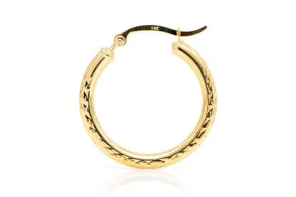 3MM DIAMOND-CUT HOOP EARRINGS 14K SOLID GOLD SMALL