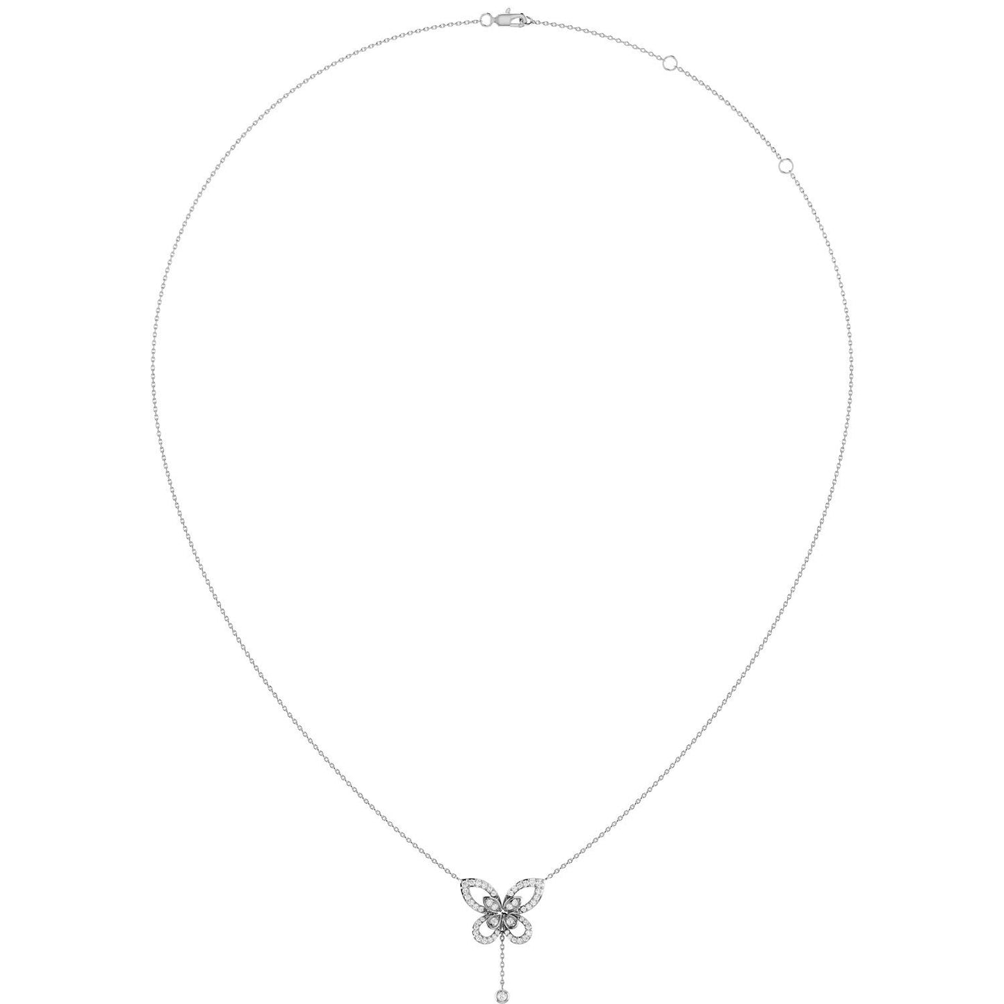 BUTTERFLY DIAMOND PENDANT ATTACHED NECKLACE 14K SOLID GOLD 0.40CTW