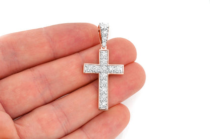 MIRACLE SET CROSS DIAMOND PENDANT 14K SOLID GOLD 0.25CTW