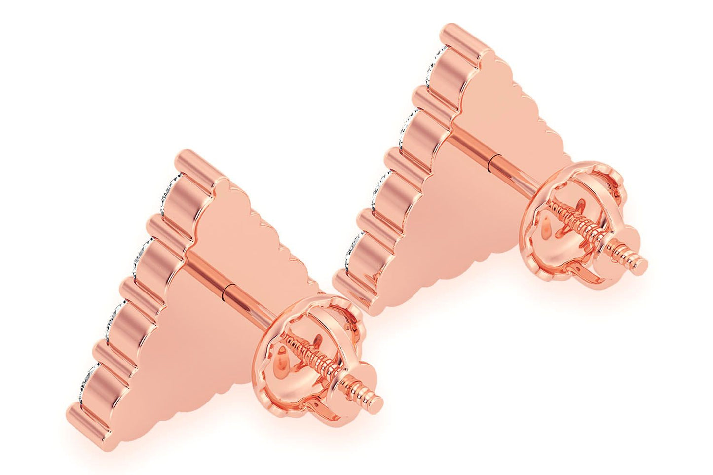 TRIANGLE STACKED STUD DIAMOND EARRINGS 14K SOLID GOLD 0.15CTW
