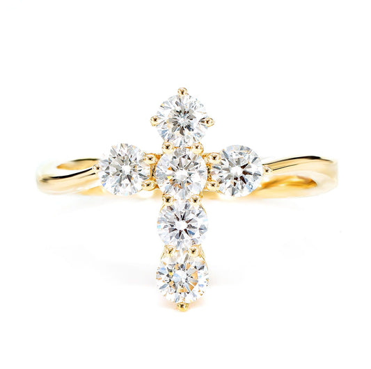INEL CU DIAMANT CU CRUCE ȘI VERTICALĂ, AUR MASIV DE 14K, 0.90CT
