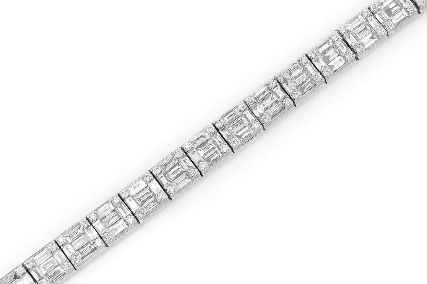 BAGUETTE & ROUND LINK DIAMOND BRACELET 14K SOLID GOLD 9.25CTW