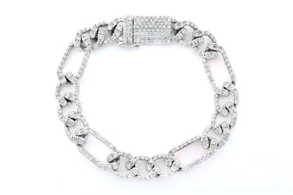 10MM FIGARO LINK DIAMOND BRACELET 14K SOLID GOLD 8.50CTW