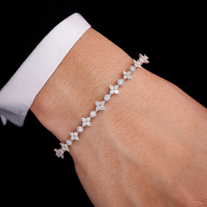 BEADED FOUR PETAL FLEX BANGLE BRACELET 14K SOLID GOLD 1.75CTW